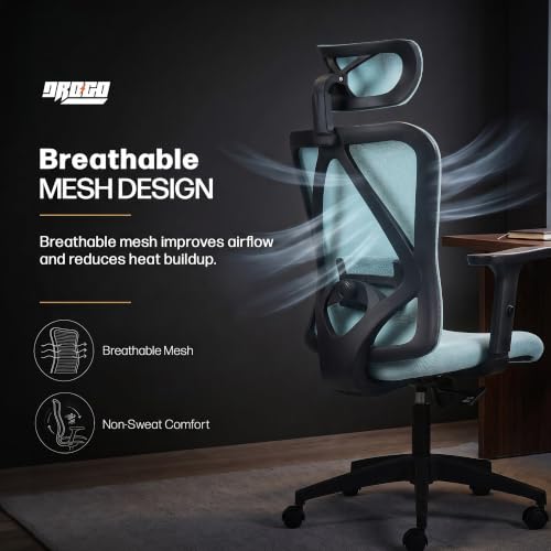 Image of DROGO Ergonaut Ergonomic Office Chair for Work from Home | Computer Chair with 2D Headrest, Armrests & Adjustable Lumbar Support | Breathable Mesh with 120 Recline, 1-Year Warranty (Blue & Blue)