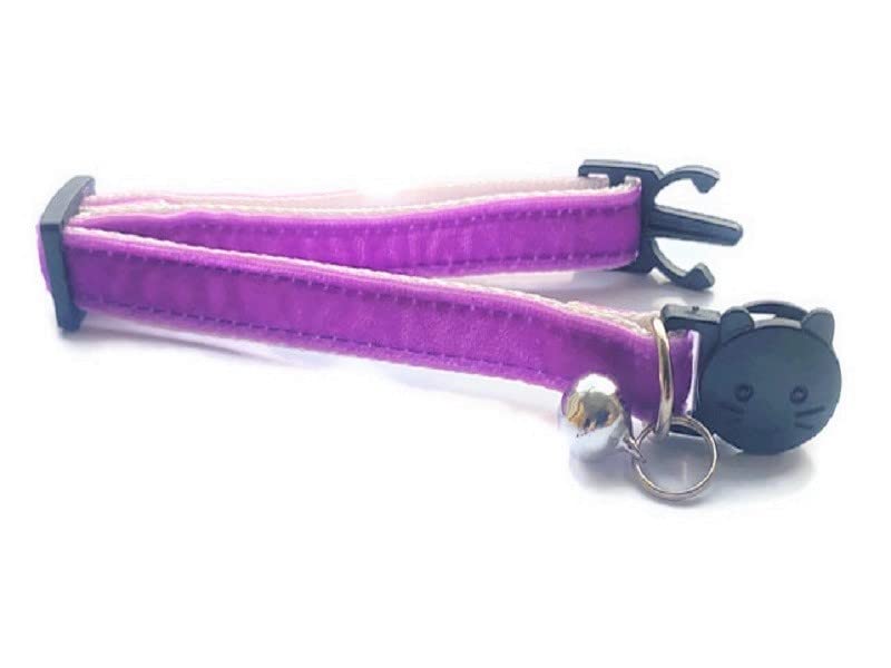 Velvet Cat Collars with Bell, Purple, Cat Collar (14cm - 24cm)