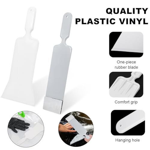 Image of 2 PCS Bulldozer Squeegee, Long Handle Flat Glass Tinting Tools for Automotive Front & Back Window, Plastic Wrapping Windshield Paddle Squeegee for Vehicle Cleaning, Car Accessories (Gray+White)