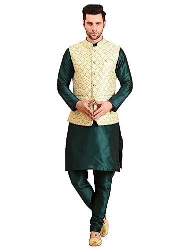 Image of Uri and MacKenzie Men's Silk Blend Kurta Pajama with Designer Ethnic Nehru Jacket /Modi Jacket