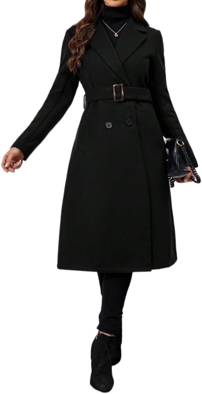 Womens Fashion Trench Outwear Lapel Collar Double-breasted Wool Coat Jacket Coat