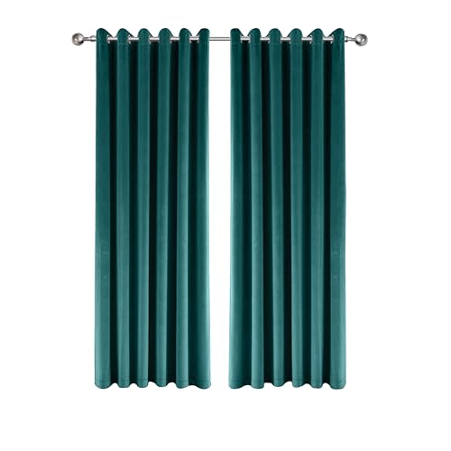 Imperial Rooms Crushed Velvet Curtains 90x90 Green Blackout Curtains Eyelet Fully Lined Window Treatments Soft Bedroom Curtains for Living Room 2 Panels with Tie Backs (228cm x 228cm)