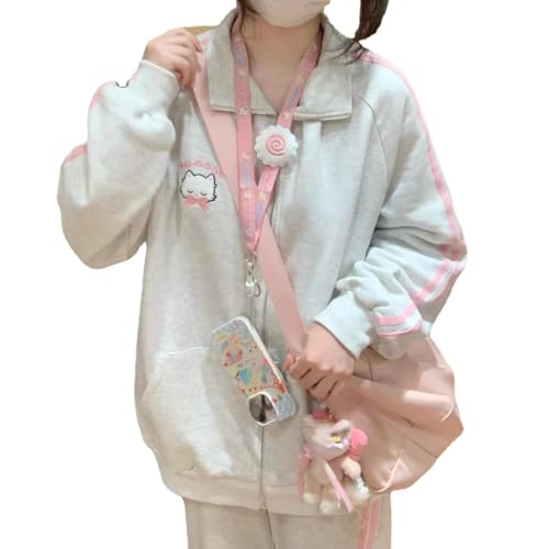 ZITEZHGO Kawaii Cat Kitty Zip Up Hoodie Coat Jacket Girl Teen Women Long Sleeve Japanese Top Clothes