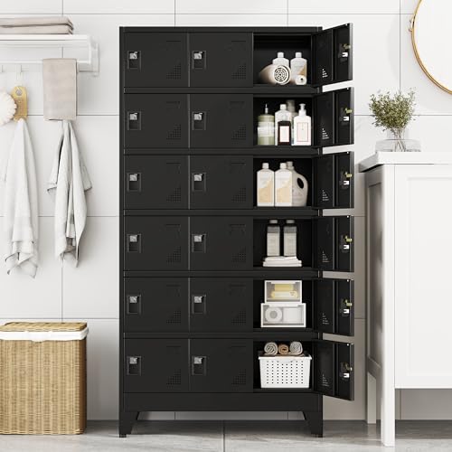 Image of PAOFIN Metal Storage Lockers for Employees with Lock,Metal Storage Locker with 18 Doors for School Garage Office Gym Bedroom,Assembly Required,18 Door Black