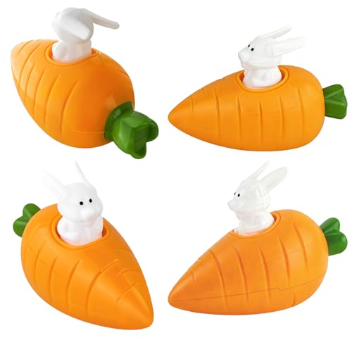 Jsdoin Easter Bunny & Carrot Pull Back Racers for Kids Easter Party Bag Fillers or Gift Ideas,(Pack of 4)