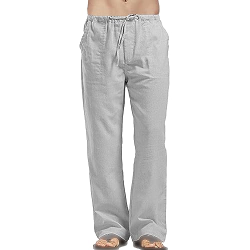 Pantalon de plage en lin pour homme à coupe droite et cordon de serrage