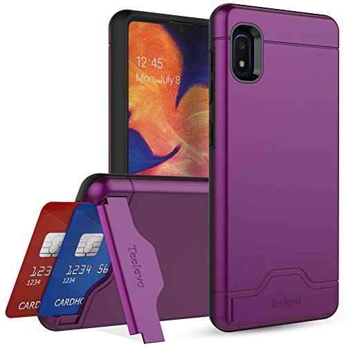 Teelevo Wallet Case for Samsung Galaxy A10e, Dual Layer Case with Card Slot Holder and Kickstand for Samsung Galaxy A10e - Purple