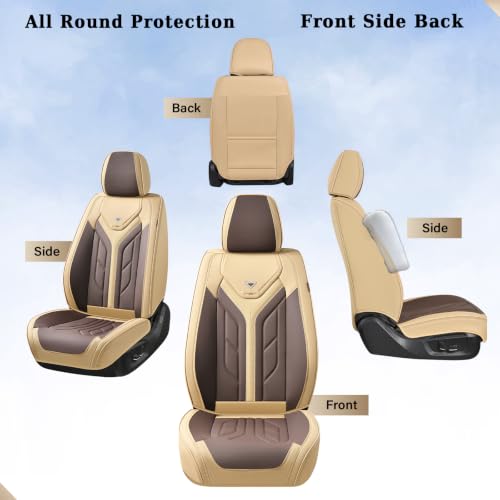Image of Coverado Seat Covers, Car Seat Covers Front Seats, Leather Seat Covers for Cars, Automotive Seat Covers Car Seat Protector Car Seat Cushion Universal Fit for Most Sedan SUV Pick-up Truck(Beige&Coffee)