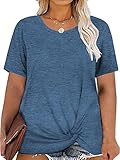 Womens Tops Plus Size Casual Tee Shirts Knot Round Neck Blouse Turquoise 20W