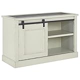 Signature Design by Ashley Jonileene Farmhouse 50' Credenza with Sliding Barn Door, Distressed White