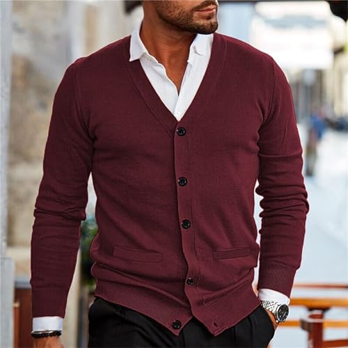 Mens Loose Button Up Knit Cardigan Soft Lightweight V-Neck Long Sleeve Sweater Basic Designed Knitted Outwear2
