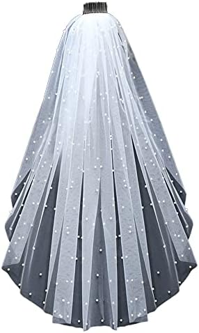 azaleas Wedding Bridal Veil with Comb 1 Tier Cut Edge Fingertip&Cathedral Length Pearl(V05)