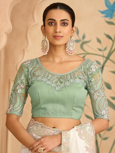 Image of AKHILAM Women's Satin Sequence Embroidery Saree With Unstitched Blouse Piece(SNDLWOD1601 TFH Parent)