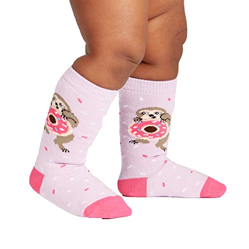 Sock It to Me, Toddler Children's Knee High Socks: Snackin' Sloth - Pink - Fits Kids Ages 1-2