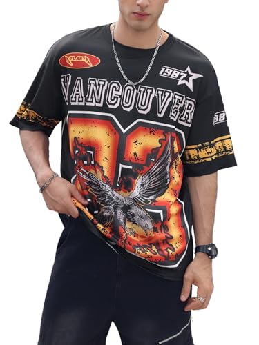 WDIRARA Men's Eagle Letter Graphic Street T Shirt Oversized Short Sleeve Crewneck Tee Top2
