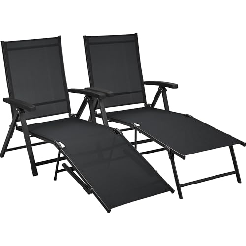 Yaheetech Juego de 2 sillas reclinables plegables para exteriores con respaldo ajustable de 7 posiciones para playa, piscina, jardín, terraza, color negro