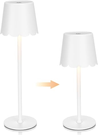 Pickmesh 1 Pack Scalloped Edge Cordless Table Lamp 3 Color Dimmable LED Rechargeable Battery Desk Light Mahjong Lamp for Living Room Dining Bedside Desk Kitchen Counter White