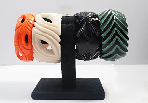 Pure Hands Camellia Tread - Reseller Pack Of 4 Colorful Hand-Carved Resin | Acrylic Bangle Bracelet Set For Women | Girls (2.6 Inches) #TOP7