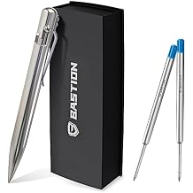 BASTION Bolt Action Pen | Stainless Steel | Extra Gel Ink Cartridge Fine Point Combo Graduation Gift for Her Him Daughter Son Friend Classmate Teacher Ballpoint Pen Set 2 Blue Gel Refill