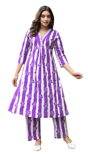 Ensemble kurta et pantalon en coton pour femme avec kurti imprimé coupe A