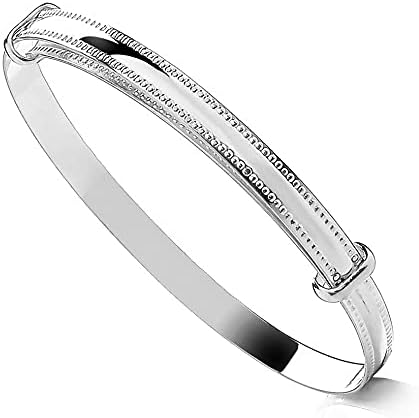 Solid Sterling Silver Baby Bangle with Bevelled Edge - Expanding Christening Gift