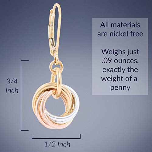 Dainty Tricolor Love Knot Dangle Earrings with 925 Sterling Silver and 14K Yellow and Rose Gold-Filled Circles Unique Three Tone Minimalist Jewelry Gift Idea for Women3