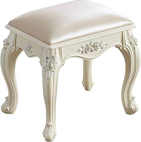 Taburete de tocador blanco y beige para un dormitorio elegante y cómodo 2
