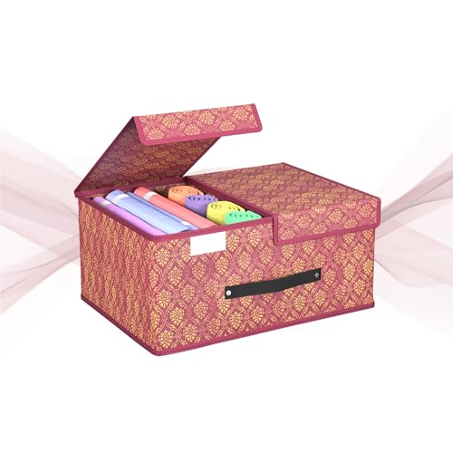 Kuber Industries Cloth Organizer for Wardrobe (Small) Foldable Storage Box with Double Lid | Drawer Organiser | Golden-Print | Maroon Kuber Industries Cloth Organizer for Wardrobe (Small) Foldable Storage Box with Double Lid | Drawer Organiser | Golden-Print | Maroon
