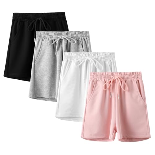 Girls Cotton Athletic Shorts Kids Active Performance Running Soccer Shorts with Drawstring & Pockets