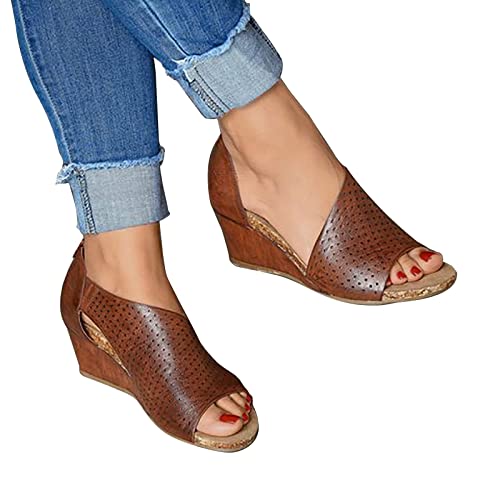 Keilsandalen Damen Peeptoes Frauen Sandale Sommer Keilabsatz Sandaletten...