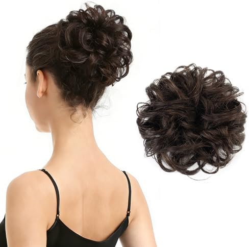 BARSDAR 100% Human Hair Bun Extensions Dark Brown Real Hair Bun Hairpieces
