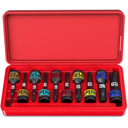 Image of 10 Piece 1 /2 inch Drive Impact Torx Bit Socket Set, T25 - T80, Impact Star Bit Socket Set, CR-MO Steel, Automotive Machinery Repair Bicycle Servicing and Furniture Assembly