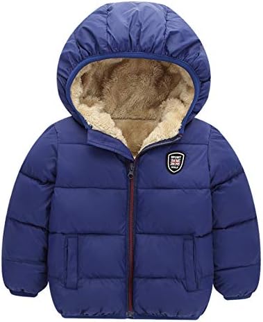 Baby Girls Thick Winter Coat Outdoor Down Jacket Solid Hooded Warm Jacket Windproof Soft Outwear Fleece Lined Thick Outerwear Outfits Blue 3-4T