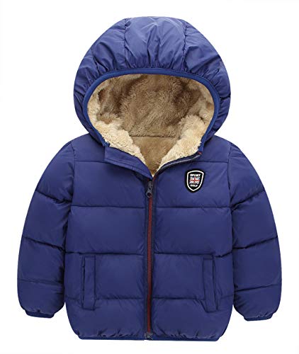 Baby Girls Thick Winter Coat Outdoor Down Jacket Solid Hooded Warm Jacket Windproof Soft Outwear Fleece Lined Thick Outerwear Outfits Blue 3-4T #TOP29