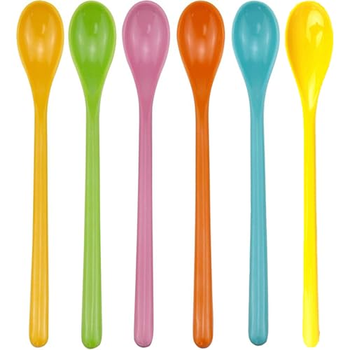 Lot de 6 cuillères en plastique, cuillères à œufs, multicolores, longues cuillères, réutilisables, cuillères à café en plastique, cuillères à...