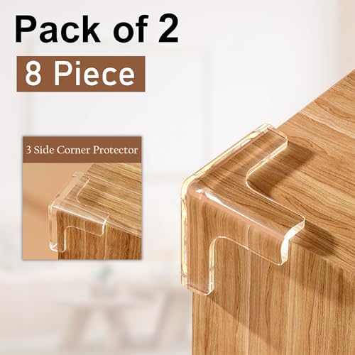 Image of GLUN Silicon Table Corner Protector, Pack of 2 (8 Pieces) Transparent, Protector Table Corner from Unwanted Bruise