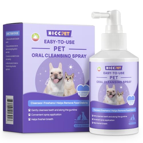HICC PET Dog Dental Care Spray No Brushing Teeth Cleaning Spray & Breath Freshener Fights Bad Breath Helps Reduce Plaque and Tartar Support Healthy Gums for Pets 5.1 Fl Oz