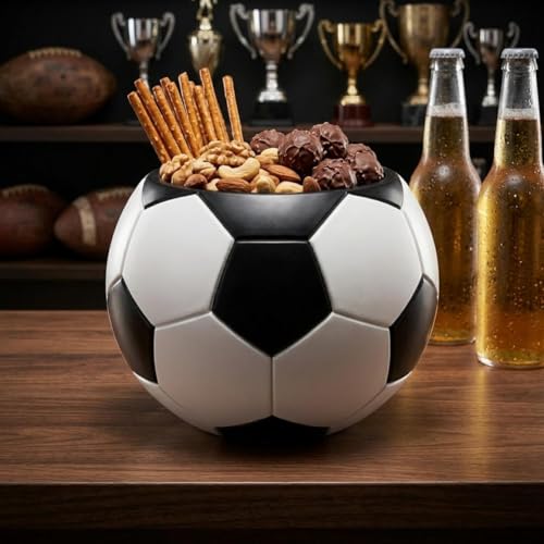 Soccer Ball Shaped Snack Bowl,SoccerServing Bowls,Reusable Resin Serving Tray Dishes,Game Day Party Serving Tray for Popcorn Candy Ice Cream,Ideal for Championship Matches & Soccer Viewing Parties