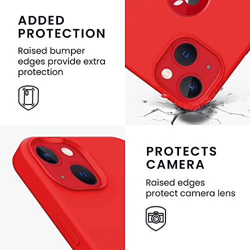 Image of VONZEE Microfiber Logo Cut Compatible for iPhone 13 Mini Case Liquid Silicone Cases Non-Slip Full Body 4 Layer Protectives Shockproof Back with High Raised Camera Lips (5.4 inch, Red)