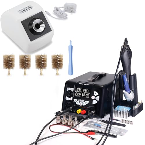 YIHUA 853D 5A-II 3 in 1 Hot Air Rework Soldering Iron Station and DC Power Supply 30V 5A bundles with YIHUA 200C Motorized Soldering Iron Tips Copper Cleaner