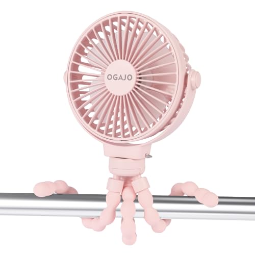 Portable Stroller Fan Personal rechargeable USB Fans With 5200mAh 3 Speeds Battery Small Baby Car Seat Mini Handheld Clip On Fan for Pram Crib Bike Treadmill Outdoor Camping Travel and Student Desk