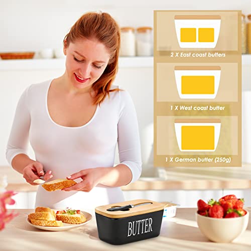 image for Hossejoy Ceramic Butter Dish with Lid and Knife, Airtight Black Butter