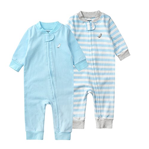 Image of Teach Leanbh Baby 2-Pack 100% Cotton Romper Jumpsuits Two Way Zipper Long Sleeve Footless Sleep and Play
