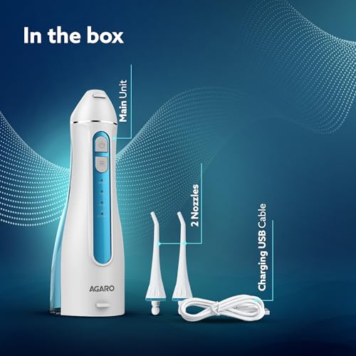 AGARO Oral Irrigator, Portable, Cordless & Rechargeable, 4 Cleaning Modes, IPX7 Waterproof with 200ml Water Tank, Flossing at Home & Travel, Oral Flosser, Dental Flosser for teeth