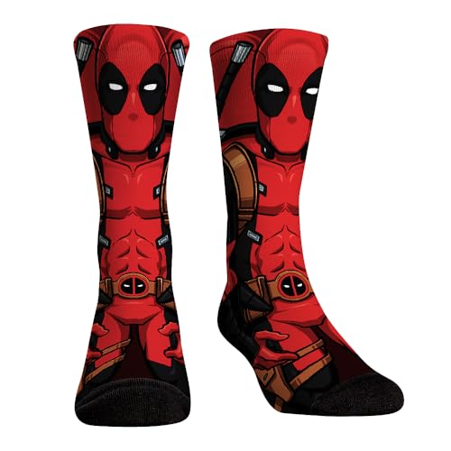Rock Em Marvel Superhero Premium Socks Crew Socks for Men & Women (US Alpha Large Regular Regular Deadpool - Character)