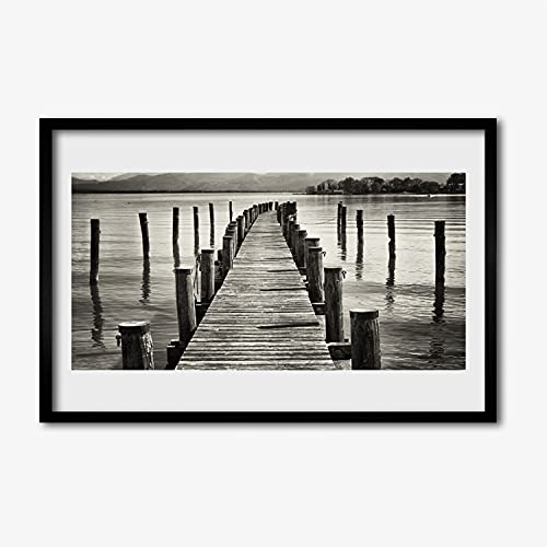 Cadre en MDF avec affiche haut de gamme 60x40 cm - Image murale pont de mer