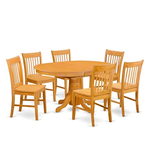 East West Furniture AVNO7-OAK-W 7 Piece Dining Set Consist of an Oval Dining Table with Butterfly Leaf and 6 Kitchen Chairs, 42x60 Inch, Oak