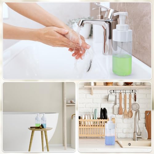 Image of Segbeauty Foaming Soap Dispenser, 4 Packs 16.9oz Clear Plastic Foaming Pump Bottle Containers, 500ml Empty Refillable Foam Hand Soap Lotion Dispenser Set with Waterproof Labels for Bathroom Kitchen