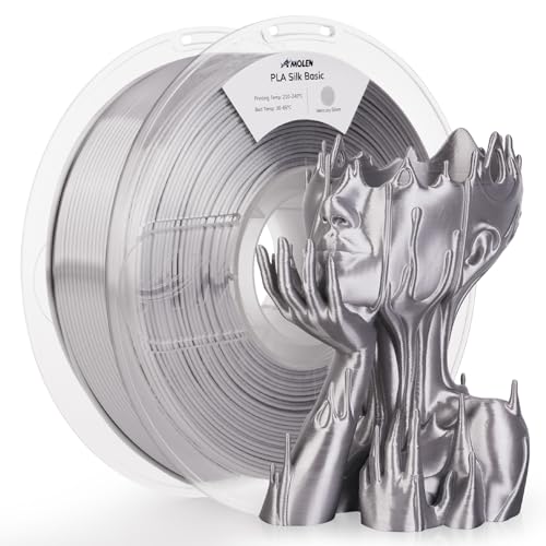 Image of AMOLEN Silver Silk PLA Filament Shiny 3D Printer Filament 1.75mm + /- 0.02mm for 3D Printing 1kg(2.2lbs) /Spool Compatible with Most FDM Printer