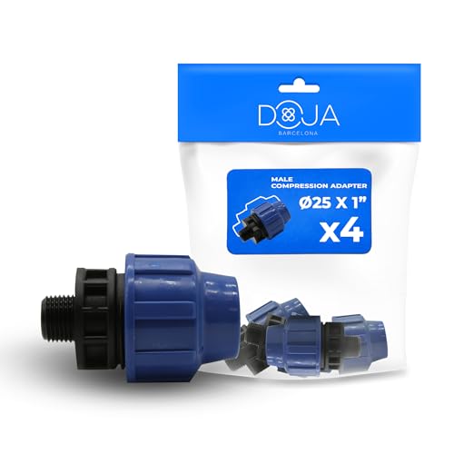 DOJA Barcelona Adaptateur Mâle pour Tuyau PE de Compression - 25x1" - Pack 4 - Connexion Rapide, Connecteur pour Tuyau MDPE Installation Facile, Raccord de Plomberie, Résistant, Jonction Arrosage